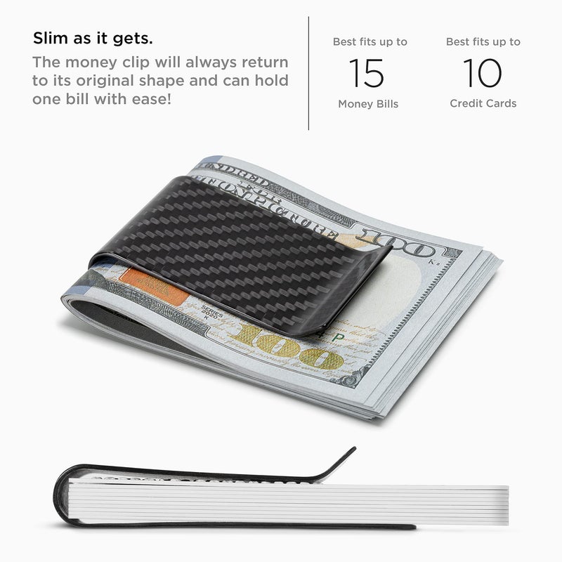 SERMAN BRANDS SERMAN BRANDS Carbon Fiber Money Clip Credit Card Holder Slim Business Front Pocket Clips for Men Black Glossy (Glossy)  - Image 4