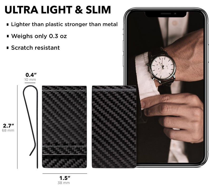 SERMAN BRANDS SERMAN BRANDS Carbon Fiber Money Clip Credit Card Holder Slim Business Front Pocket Clips for Men Black Glossy (Glossy)  - Image 5