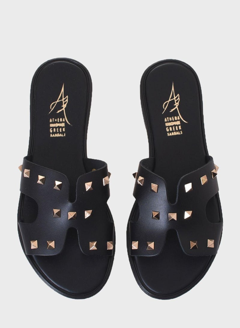 Athena Handmade Greek Sandals Stud Flat Sandal - Image 3