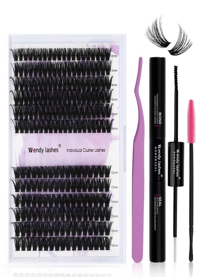 WENDY LASHES DIY lash Extension Kit 60D+80D Lash Cluster Kit with 240 PCS C/D Curl 12-16mm Mixed,Individual Lashes Clusters Lash Band and Seal Cluster Lash Applicator Individual Lashes Kit(60P/80P D12-16mm Kit) - Image 1
