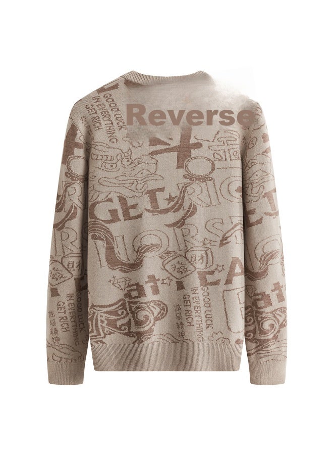 DANCING WOLVES Dance With Wolves Rich Harvest National Trend Warm And Skin-friendly Sweater For Men 701 Khaki M - Image 3