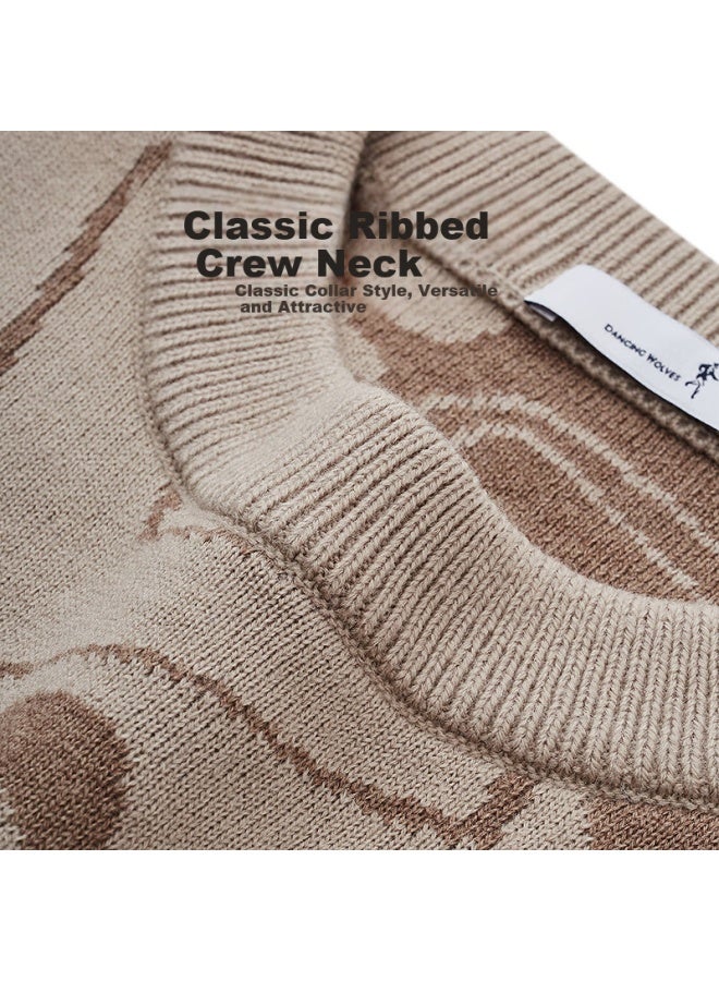 DANCING WOLVES Dance With Wolves Rich Harvest National Trend Warm And Skin-friendly Sweater For Men 701 Khaki M - Image 4