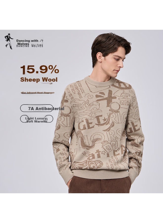 DANCING WOLVES Dance With Wolves Rich Harvest National Trend Warm And Skin-friendly Sweater For Men 701 Khaki M - Image 1