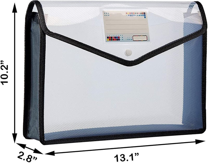 FEDUS Document Holder Envelope Folder,File Storage Bag with Snap Button Transparent Plastic File for documents File Holder/Document Folder for Certificates Legal Documents Organizers,Pack 6 Black - Image 2