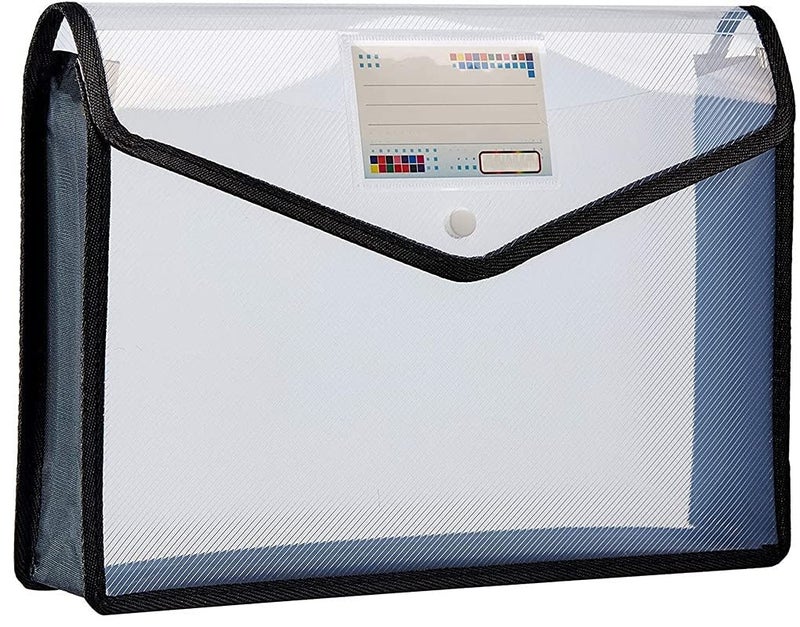 FEDUS Document Holder Envelope Folder,File Storage Bag with Snap Button Transparent Plastic File for documents File Holder/Document Folder for Certificates Legal Documents Organizers,Pack 6 Black - Image 1