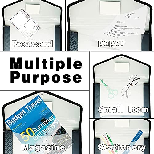 FEDUS Document Holder Envelope Folder,File Storage Bag with Snap Button Transparent Plastic File for documents File Holder/Document Folder for Certificates Legal Documents Organizers,Pack 6 Black - Image 4