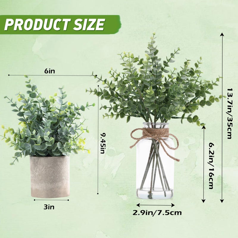 Coferset Eucalyptus Stems in Glass Vase with Faux Water, 14" Eucalyptus Fake Plants for Home Bathroom Counter Office Kitchen Farmhouse Shelf Centerpiece Coffee Table Decor(Sage Green) - Image 4