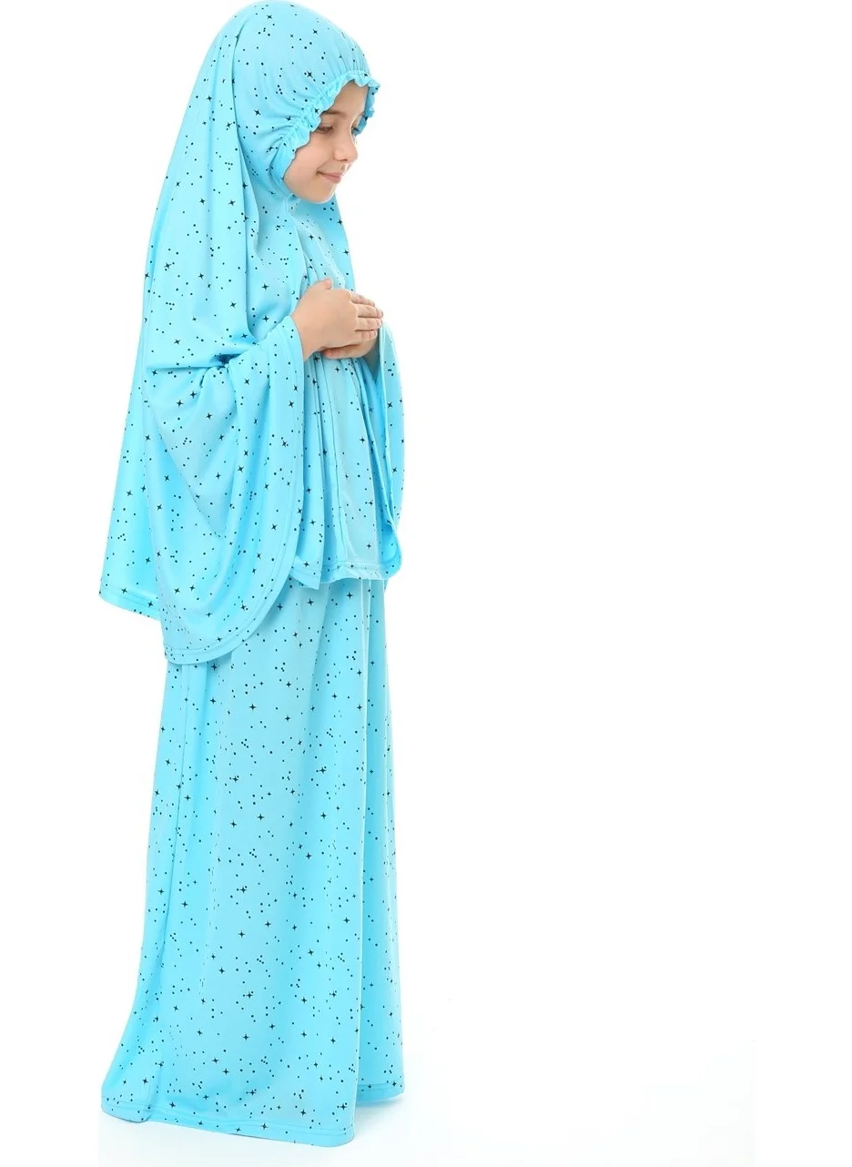 Elanesa  Girl Child Prayer Dress Star Patterned Long Headscarf