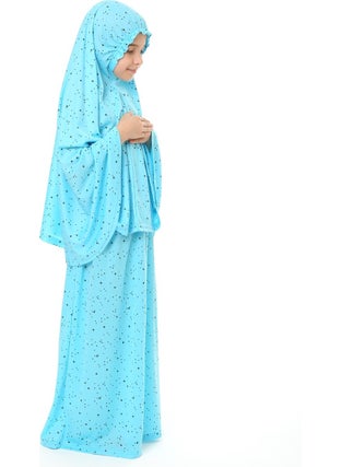 Elanesa  Girl Child Prayer Dress Star Patterned Long Headscarf 