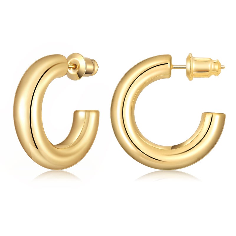 Gacimy Chunky Hoop Earrings for Women 14K Gold Plated, 925 Sterling Silver Post Hoops for Women, 22mm Yellow Color Small Earrings - Image 1