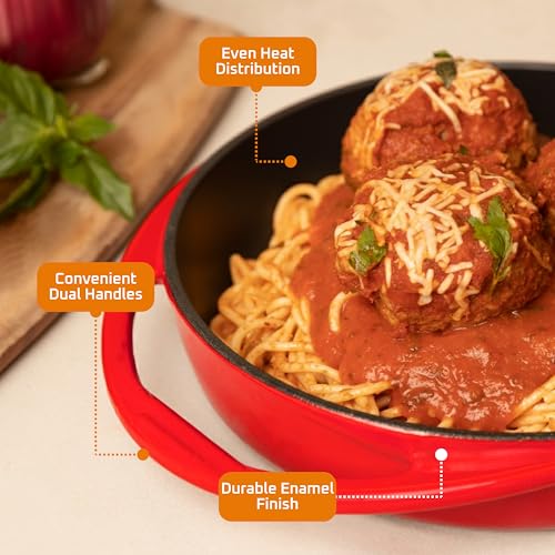 Bruntmor Red Enameled Round Cast Iron Baking Pan - Image 4