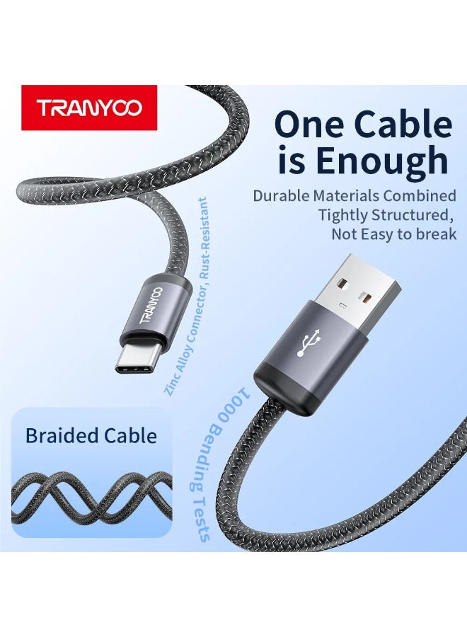 ترانيوو عرض باقة الشحن السريع من TRANYOO – كابل USB-C إلى USB-C بقوة 60 واط + كابل USB-A إلى USB-C مضفّر - Image 3