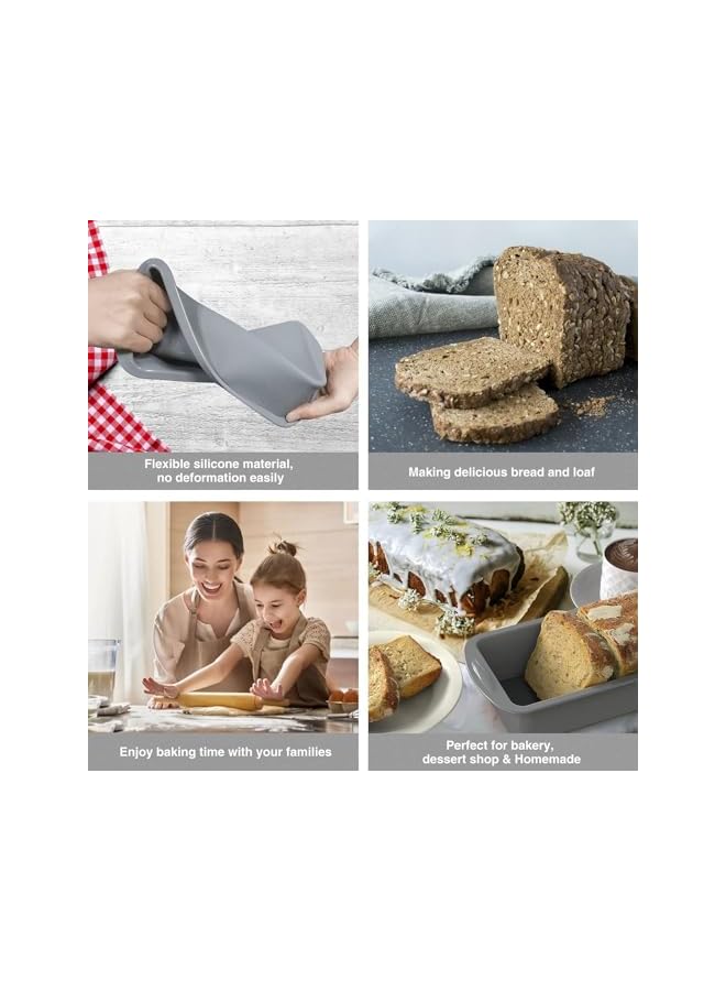 S-TOP Bread Loaf Pan, Silicone Bread and Loaf Pans for Baking Bread With Spatula & Pastry Brush, Nonstick Cake Baking Mold For Homemade Cakes, Meatloaf, Quiche And PoGreen Tigerd Cake, Grey - Image 4