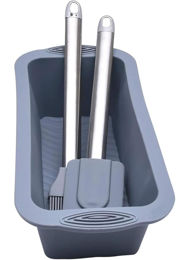 S-TOP Bread Loaf Pan, Silicone Bread and Loaf Pans for Baking Bread With Spatula & Pastry Brush, Nonstick Cake Baking Mold For Homemade Cakes, Meatloaf, Quiche And PoGreen Tigerd Cake, Grey - Image 1