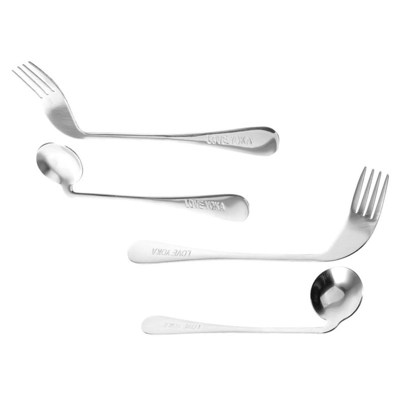 Self Feeding Angled Utensil Set Fork Spoon Adaptive Tableware for Elderly Patients Easy Grip Handles - Image 5