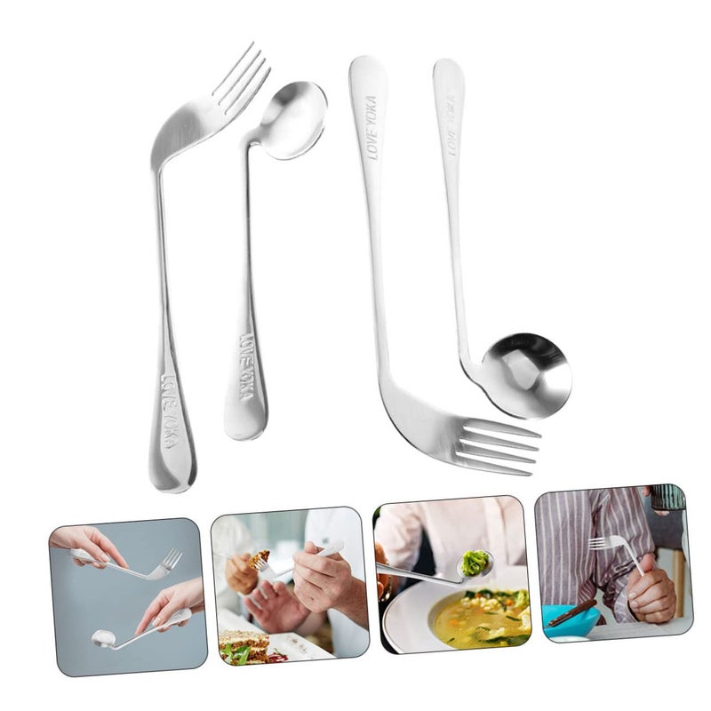 Self Feeding Angled Utensil Set Fork Spoon Adaptive Tableware for Elderly Patients Easy Grip Handles - Image 4