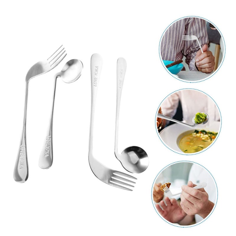Self Feeding Angled Utensil Set Fork Spoon Adaptive Tableware for Elderly Patients Easy Grip Handles - Image 3
