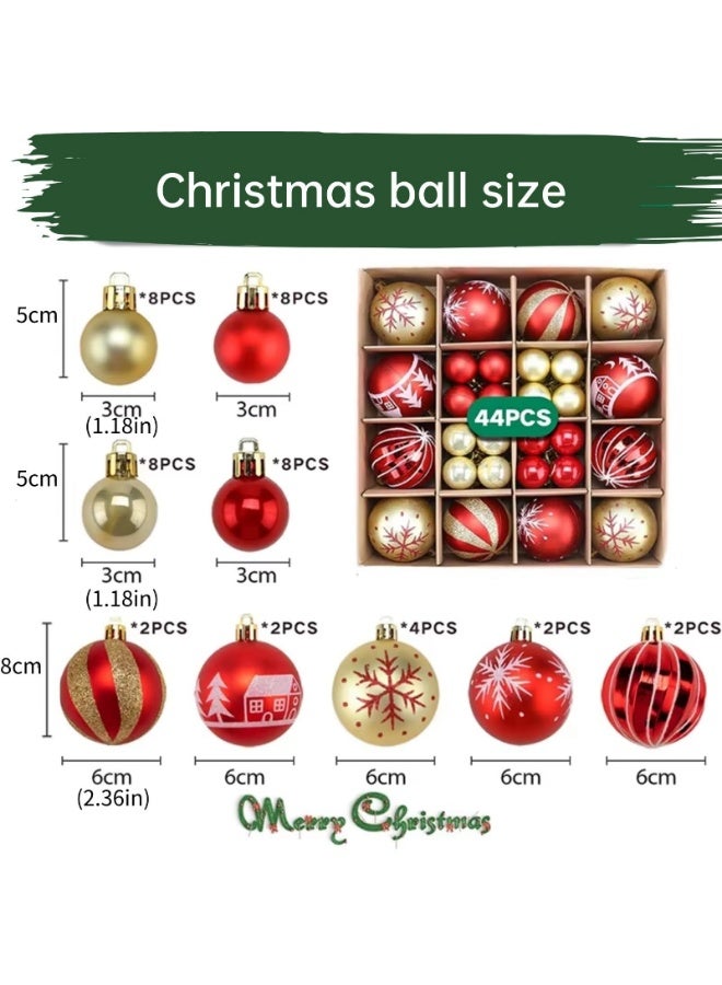Christmas Ball Ornaments, 44 Pcs Shatterproof Christmas Tree Hanging Ornaments, Christmas Tree Decorations  Balls for Xmas Trees Decor Holiday Party Wedding - Image 2