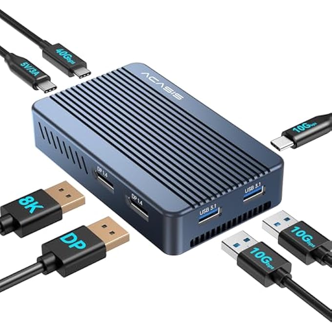 Acasis MAC MINI DOCK DUAL MONITOR WITH 40GBPS M.2 NVME SSD ENCLOSURE, MAC MINI HUB WITH 2 X DP1.4, 2 X USB A 3.1, 1 USB C 10GBPS, COOLER FAN DESIGN, WORKS FOR M1/M2, COMPATIBLE WITH USB - Image 1