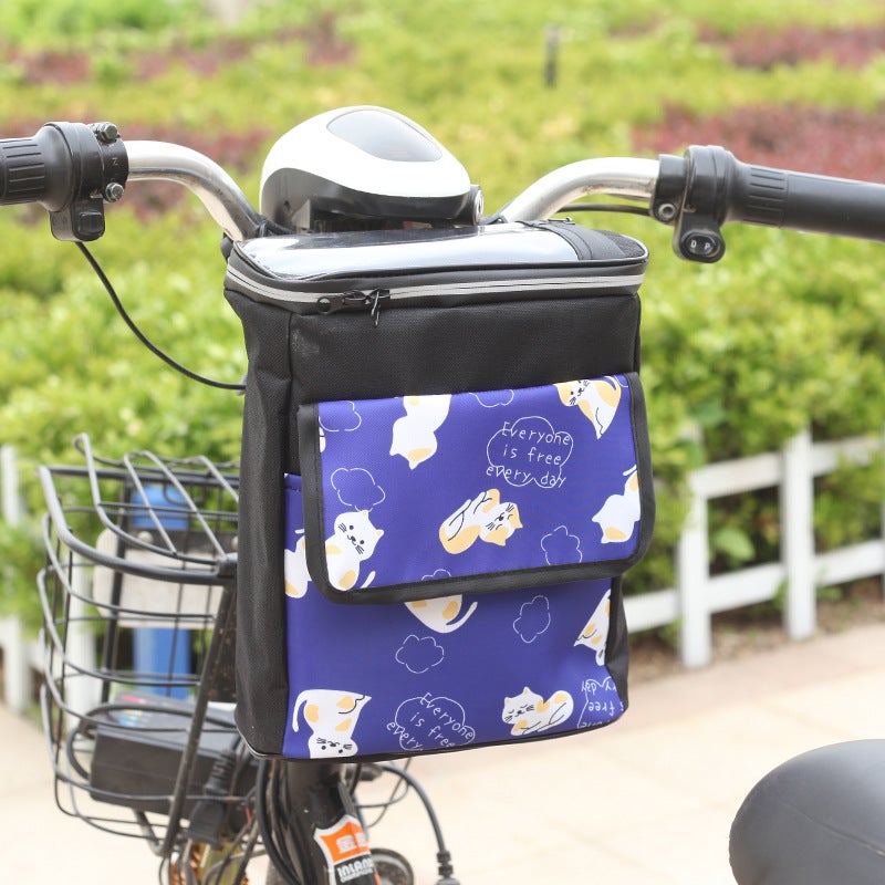 Generic Electric Car Hanging Bag Battery Car Front Rainproof Hanging Bag Self-propelled Bicycle Storage Bag Large Capacity Touch Screen Bag Sleepy Cat 