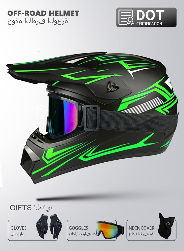 Generic Off-road helmet full face helmet with goggles professional racing helmet Green line  - Image 1