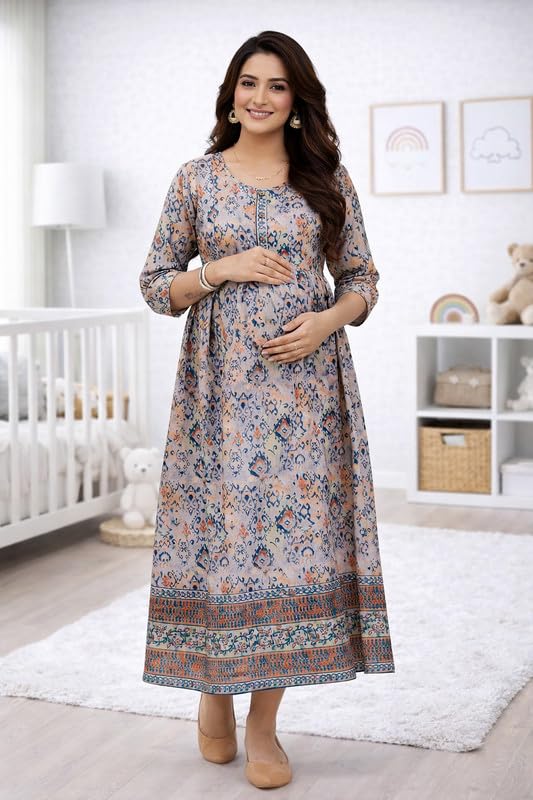 RITIJYA Feeding Kurtis for Women with Zip | Maternity Gown Pregnancy Dress for Nursing Mothers | Viscose Rayon | Maternity Wear Feeding Dress Tops (4XL, Dusty Wine) - Image 3