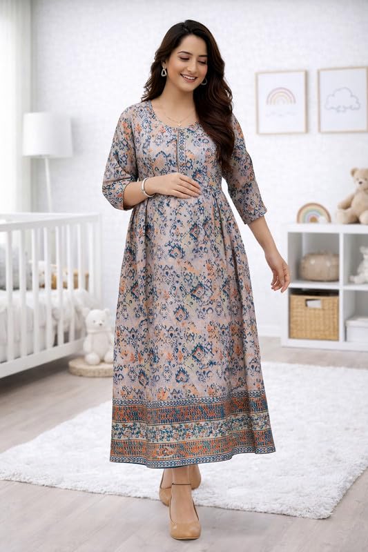 RITIJYA Feeding Kurtis for Women with Zip | Maternity Gown Pregnancy Dress for Nursing Mothers | Viscose Rayon | Maternity Wear Feeding Dress Tops (4XL, Dusty Wine) - Image 4