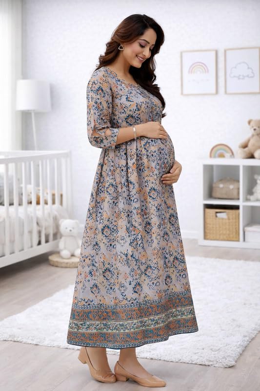 RITIJYA Feeding Kurtis for Women with Zip | Maternity Gown Pregnancy Dress for Nursing Mothers | Viscose Rayon | Maternity Wear Feeding Dress Tops (4XL, Dusty Wine) - Image 5