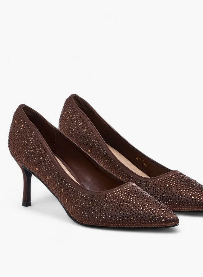 Flora Bella By Shoexpress Embellished Slip-On Pumps with Stiletto Heels