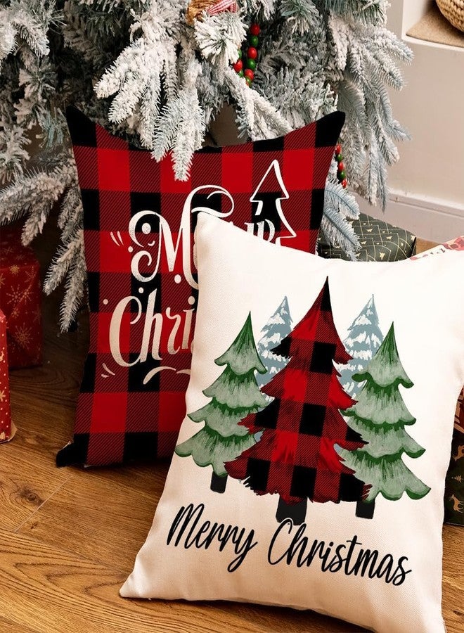 GEEORY Merry Christmas Throw Pillow Covers 18x18 Inch Set of 4, Xmas Trees Truck Buffalo Plaid Believe Farmhouse Decorative Cushion Cases for Home Decoration G421-18 - Image 4