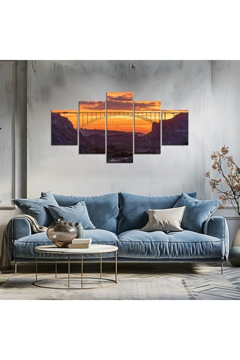 Artbrush Tower Perrine Bridge in Twin Falls Wall Art Idaho Sunset Skyline Wall Decor Picture Canvas Print Poster Painting Framed Home Living Room Bedroom Decoration 5 Piece Ready to Hang - Image 5