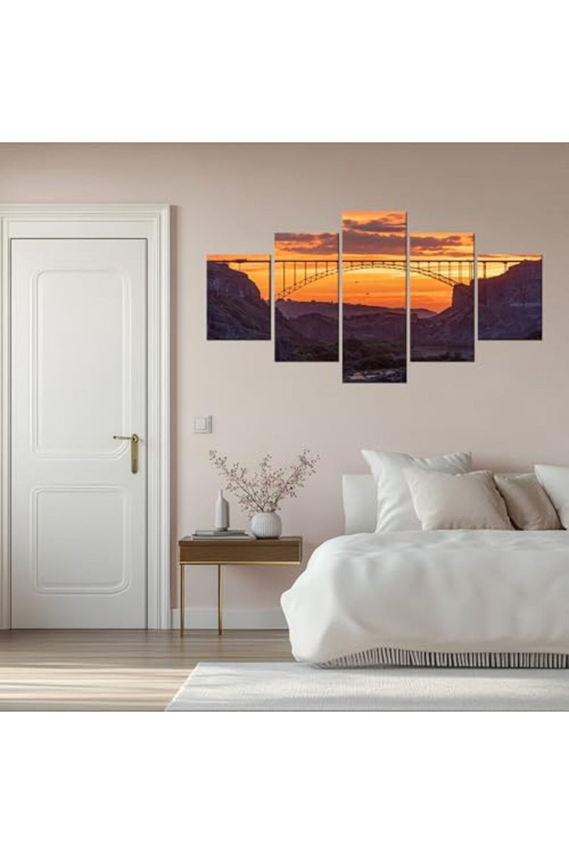 Artbrush Tower Perrine Bridge in Twin Falls Wall Art Idaho Sunset Skyline Wall Decor Picture Canvas Print Poster Painting Framed Home Living Room Bedroom Decoration 5 Piece Ready to Hang - Image 3