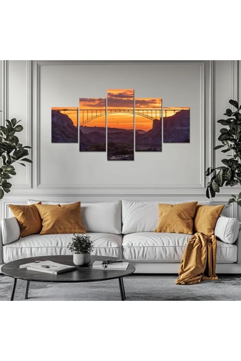 Artbrush Tower Perrine Bridge in Twin Falls Wall Art Idaho Sunset Skyline Wall Decor Picture Canvas Print Poster Painting Framed Home Living Room Bedroom Decoration 5 Piece Ready to Hang - Image 4