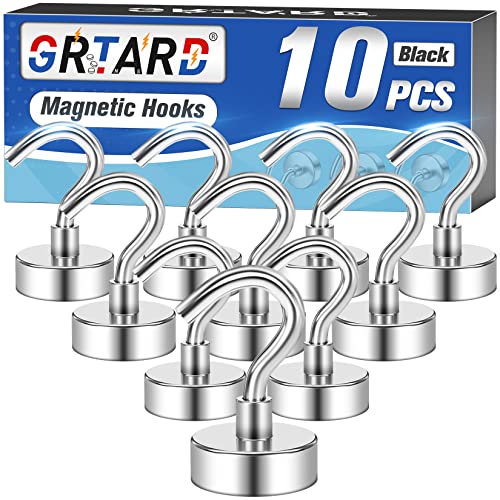 Grtard 10 Pcs Strong Magnetic Hooks Heavy Duty, 25LBS Magnetic Hooks for Cruise Cabins, Magnet Hooks Heavy Duty, Magnet with Hooks for Hanging, Refrigerator, Cruise Cabin, Grill, Travel - Image 1