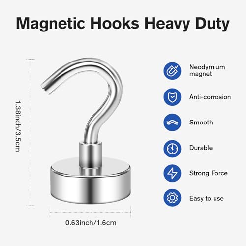 Grtard 10 Pcs Strong Magnetic Hooks Heavy Duty, 25LBS Magnetic Hooks for Cruise Cabins, Magnet Hooks Heavy Duty, Magnet with Hooks for Hanging, Refrigerator, Cruise Cabin, Grill, Travel - Image 2