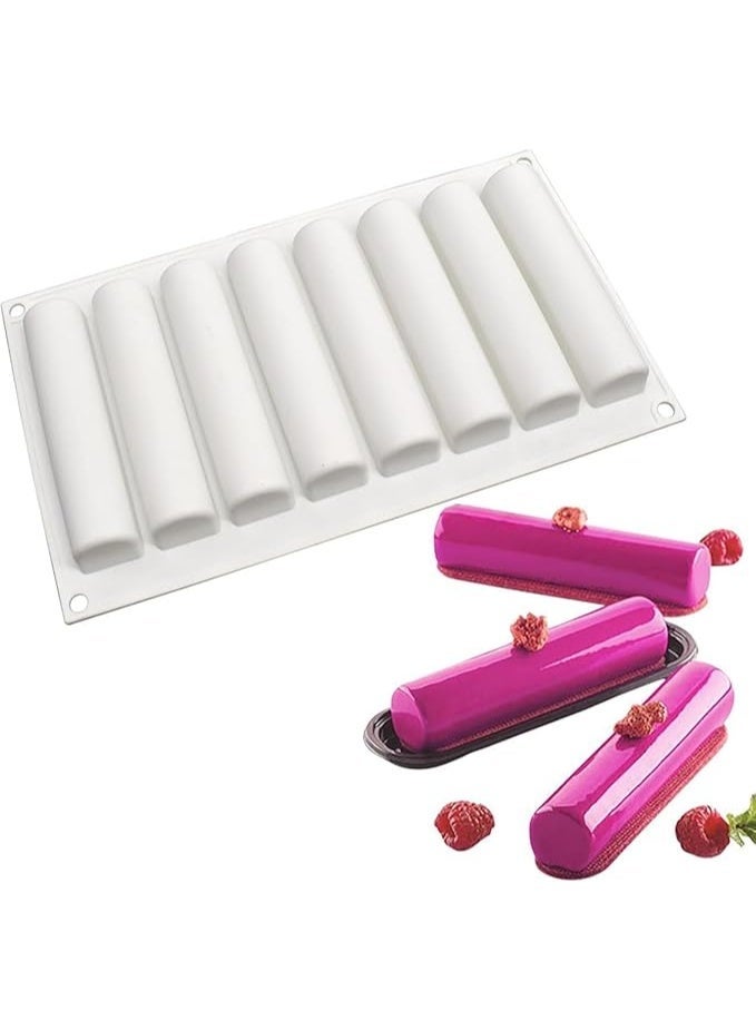 8 Cavities 3D Long Mousse Silicone Molds, Baking Mold for Mousse Cake, Fondant Mold, Cake Roll Pan Chocolate Mold, for Baking Cakes, French Dessert, Pastry, Candy - Image 1