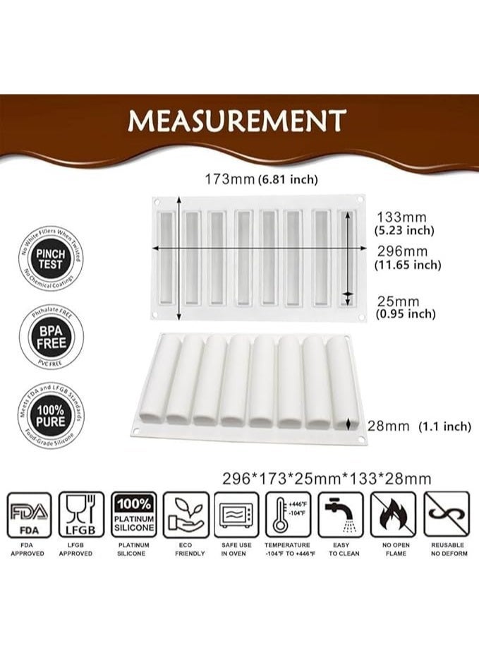 8 Cavities 3D Long Mousse Silicone Molds, Baking Mold for Mousse Cake, Fondant Mold, Cake Roll Pan Chocolate Mold, for Baking Cakes, French Dessert, Pastry, Candy - Image 2