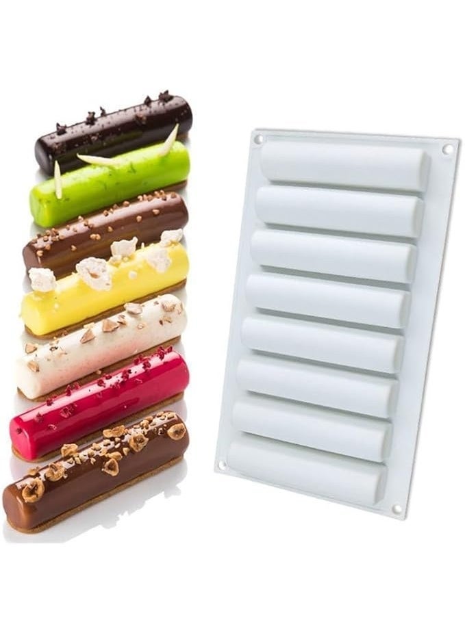 8 Cavities 3D Long Mousse Silicone Molds, Baking Mold for Mousse Cake, Fondant Mold, Cake Roll Pan Chocolate Mold, for Baking Cakes, French Dessert, Pastry, Candy - Image 3
