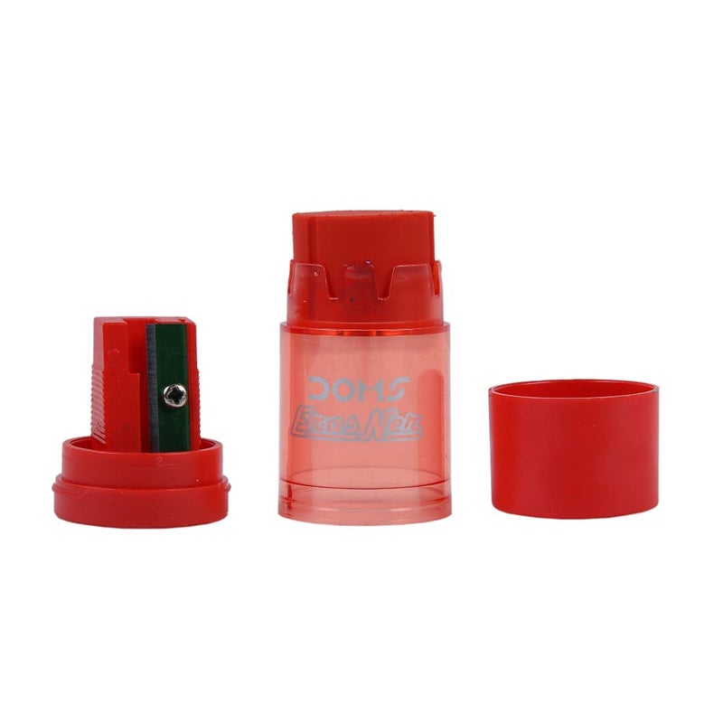 Doms ErasNer Eraser + Sharpner Blister Pack | Durable & Strong Built Quality | 4 Different Shapes in 5 Vibrant Colors | Scientifically Angled Blade With Anti-rust Coating | Pack of 10 Pieces - Image 2