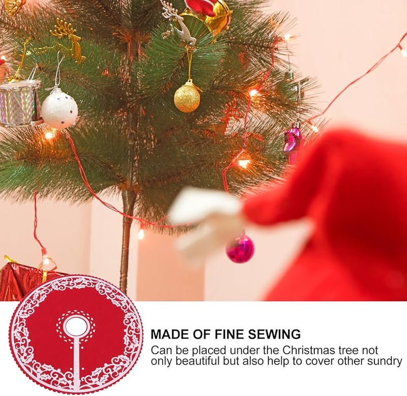 تنورة شجرة عيد الميلاد من اللباد الأحمر مقاس صغير زينة العطلات للمنزل المكتب المتجر - Image 4