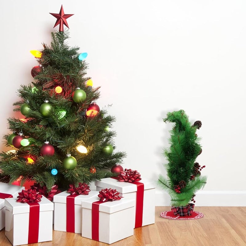 تنورة شجرة عيد الميلاد من اللباد الأحمر مقاس صغير زينة العطلات للمنزل المكتب المتجر - Image 5