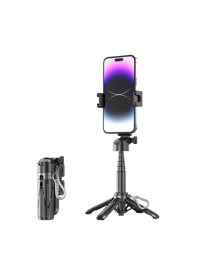 Selfie Stick Tripod with Bluetooth 5.2 Remote 360° Rotation, Height Adjustable Quadruped Selfie Stick, One-on Opening Stable 4-Leg Tripod Stand, Lightweight Portable for iPhone Android Phones Black