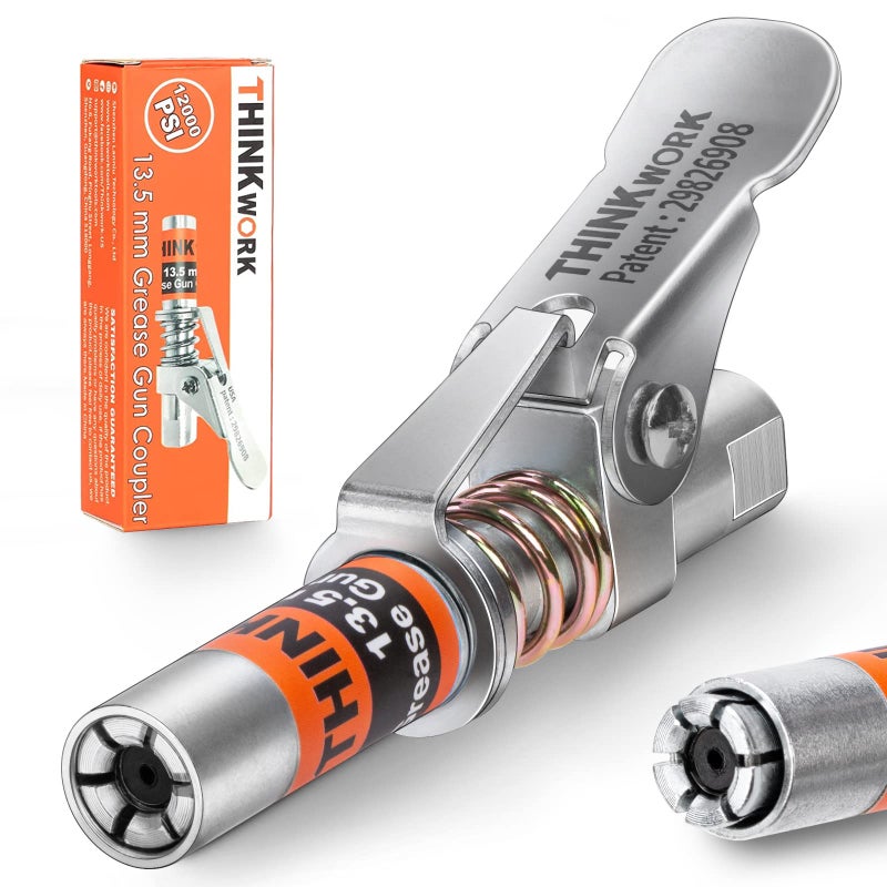 THINKWORK Grease Gun Coupler, 0.53" Grease Gun Tips, Strong Lock on Greases Gun Couplers, 12000 PSI Quick Release Grease Coupler, Compatible with All Grease Guns 1/8" NPT Grease Gun Fitting