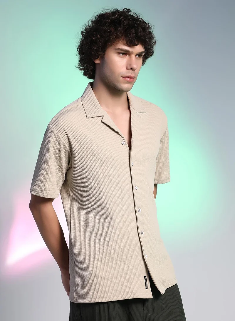 كامبوس سوترا Men's Sand Beige Rope-Ribbed Shirt