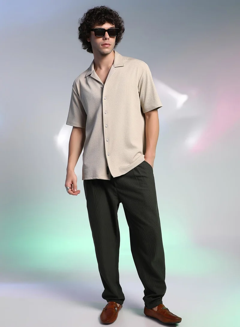 كامبوس سوترا Men's Sand Beige Rope-Ribbed Shirt