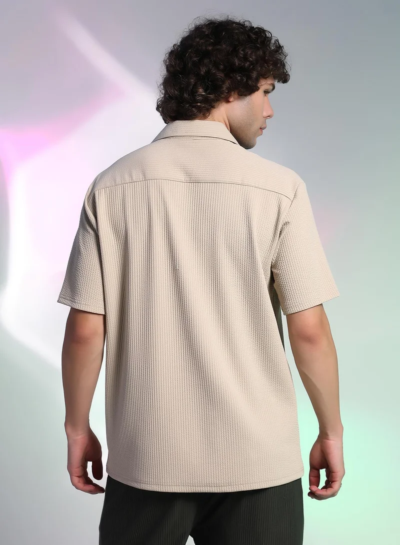 كامبوس سوترا Men's Sand Beige Rope-Ribbed Shirt