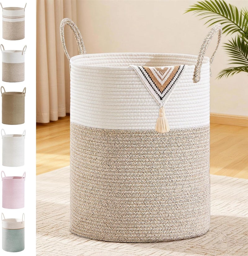 SunNewt Tall Laundry Basket with Handles, 88L Portable Dirty Clothes Hamper, Boho Cotton Rope Storage Bin for Blankets Kids Toys Gifts, Large Organizer for Baby Nursery Bedroom Bathroom, Brown - Image 1