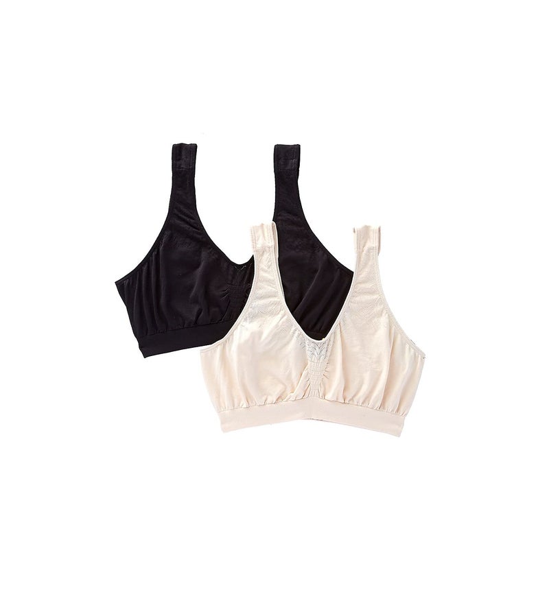 Bali Women's Microfiber Crop Top Bralette, Comfort Revolution Seamless T-Shirt Bra, 2-Pack