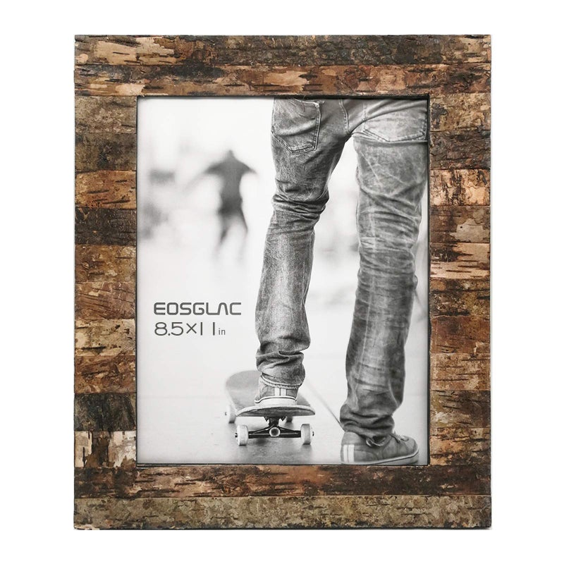 Eosglac Rustic 8.5x11 Wooden Picture Frame, Handmade with Real Birch Bark, Photo Frame Natural - Image 1