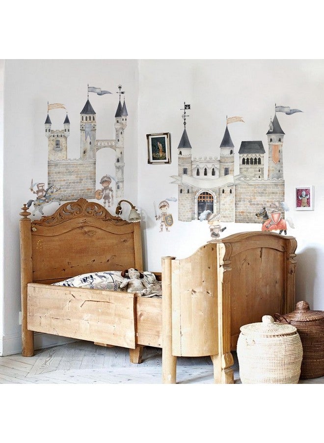 astrkiz Large Watercolor Wall Decals Peel and Stick, Self Adhesive Vintage Wall Stickers for Kids Bedroom Playroom Nursery Room Wall Art Decor Decal, Knight Assembled Castle Wall Mural - Image 1